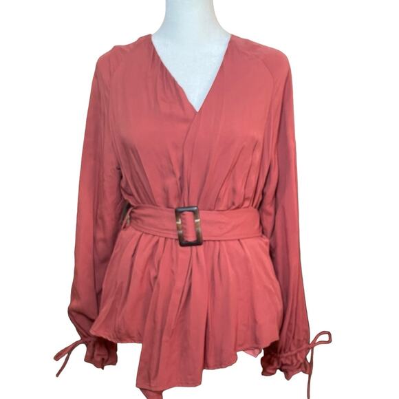 Revolve L'Academie Los Angeles Dezi Jacket Women's Small Wrap Top Blouse Rust - Picture 2 of 9